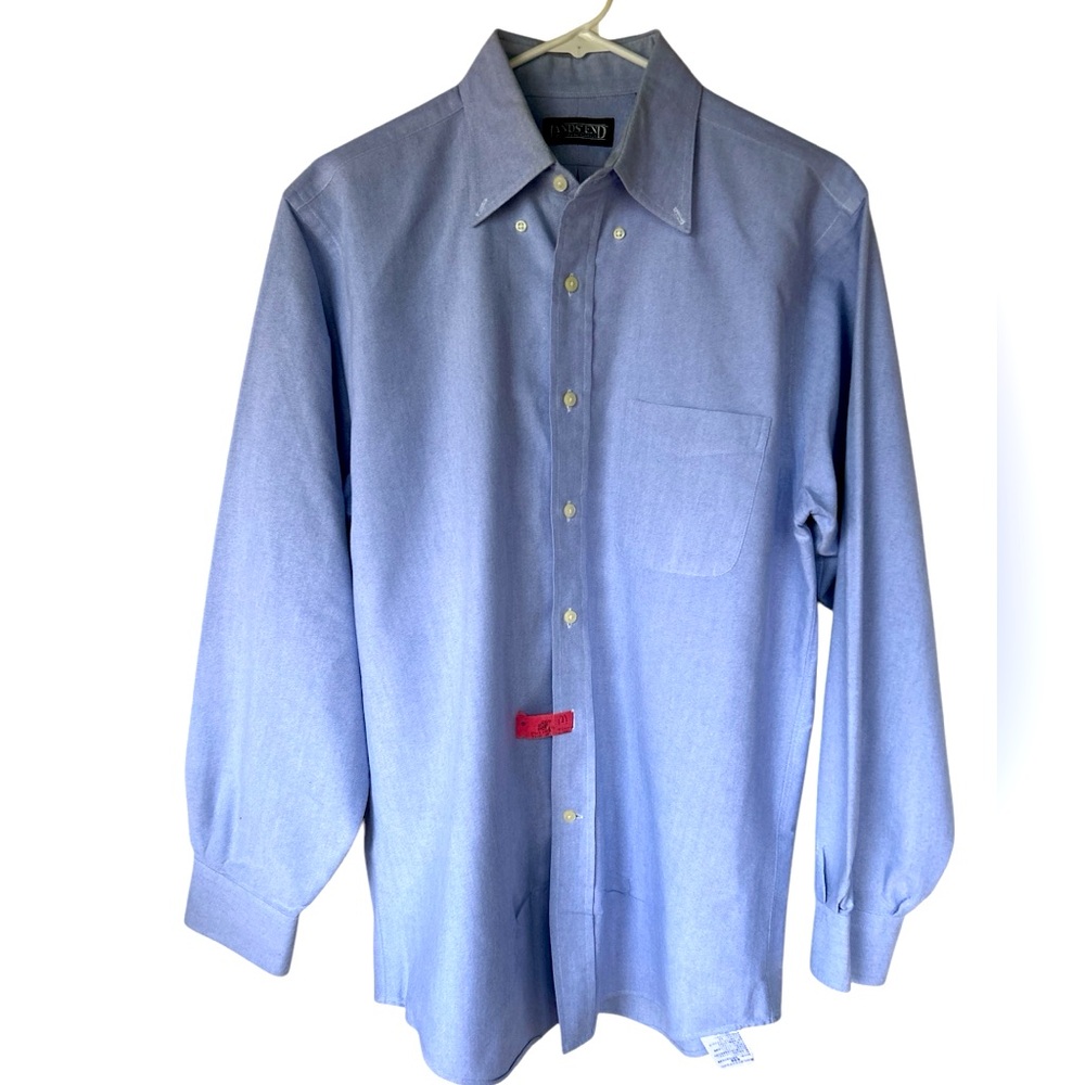 Lands End Button Down Oxford Blue Shirt Long Sleeve.